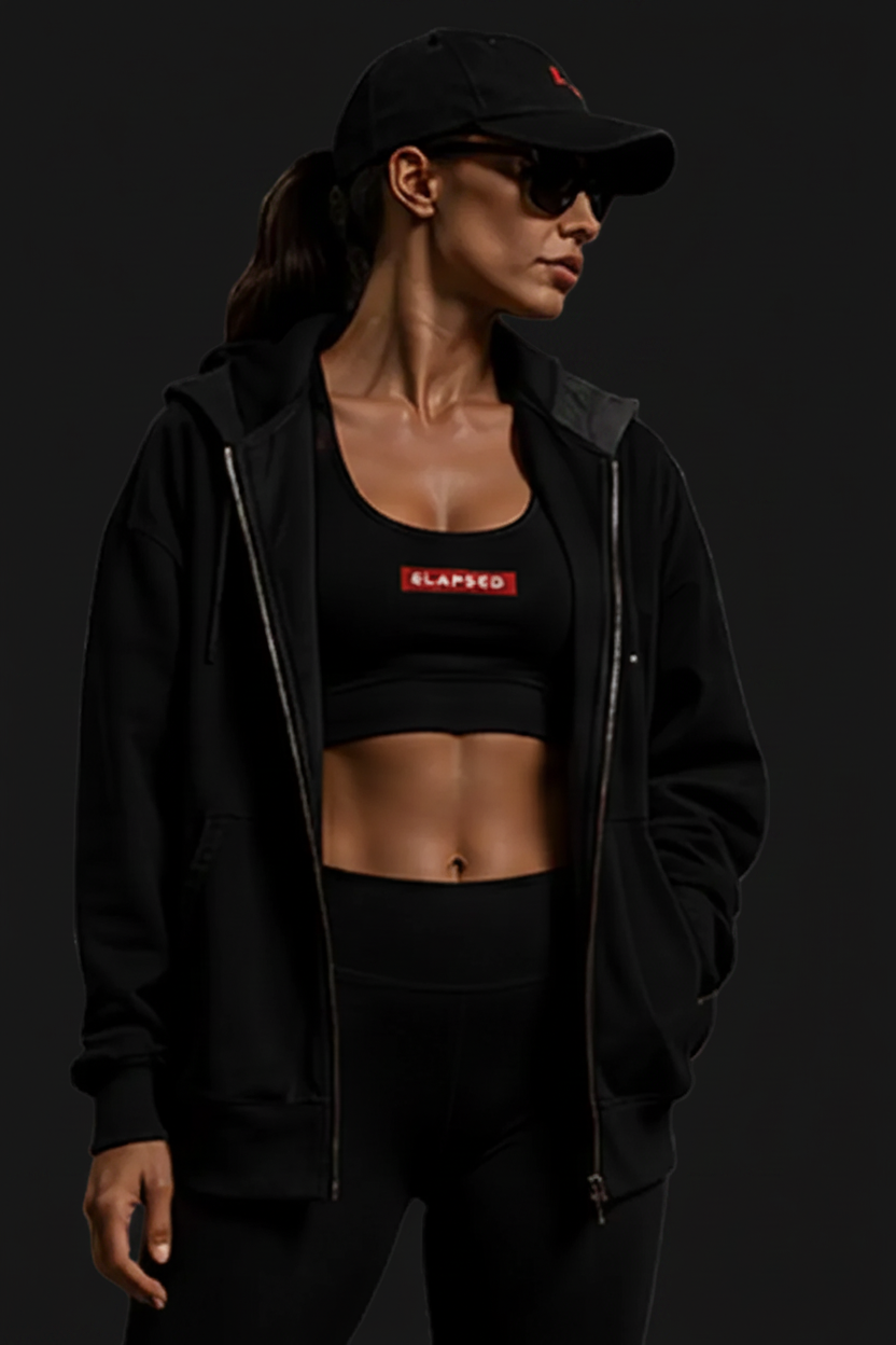 ELAPSED Sports Bra + Outer Layer Set — Washed Black