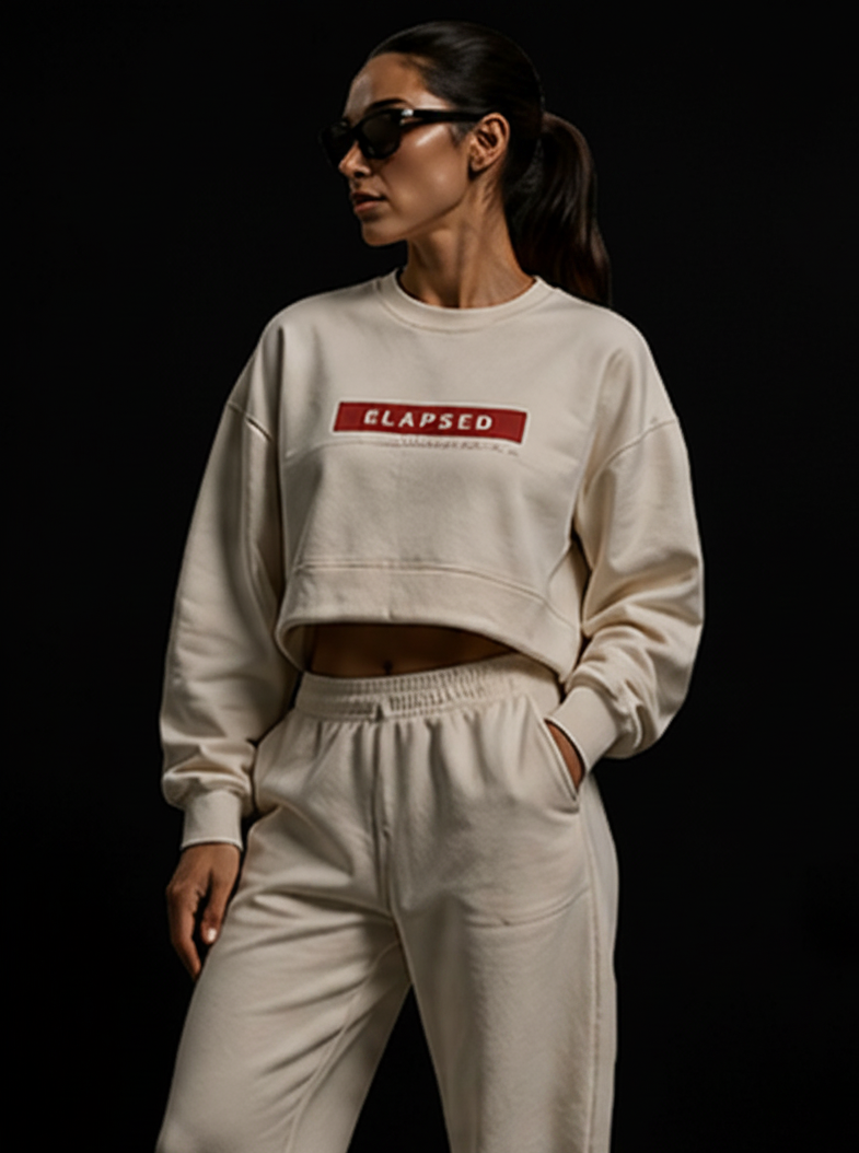ELAPSED Cropped Crewneck — Bone