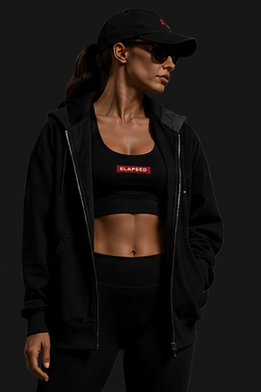 ELAPSED Sports Bra + Outer Layer Set — Washed Black